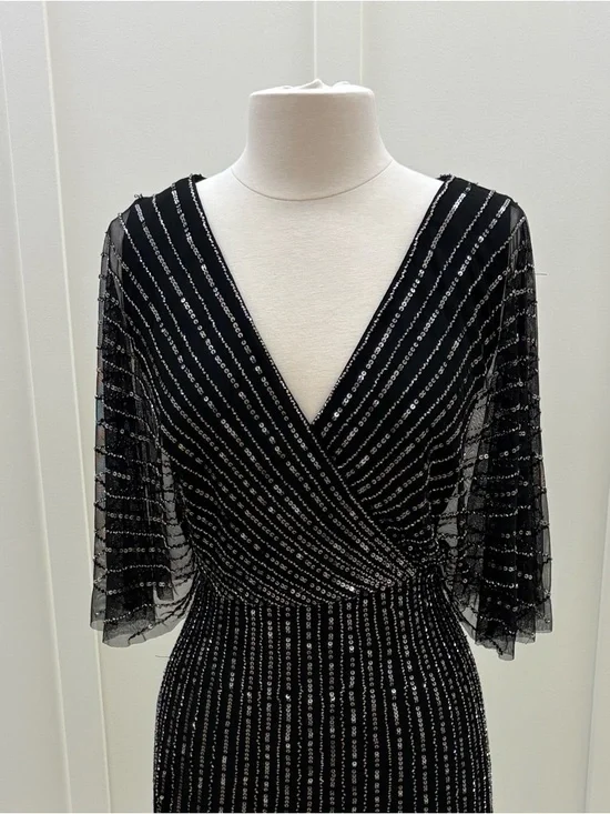 Adrianna Papell Black Beaded V‑Neck Maxi Dress - Picture 2 of 3